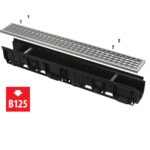 Entwässerungsrinne 100 mm mit Kunststoffrand, Gitterrost mit Löchern 20×30 mm