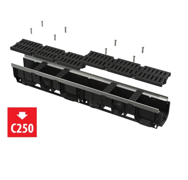 Entwässerungsrinne 100 mm mit Metallrand, Rost – Komposite