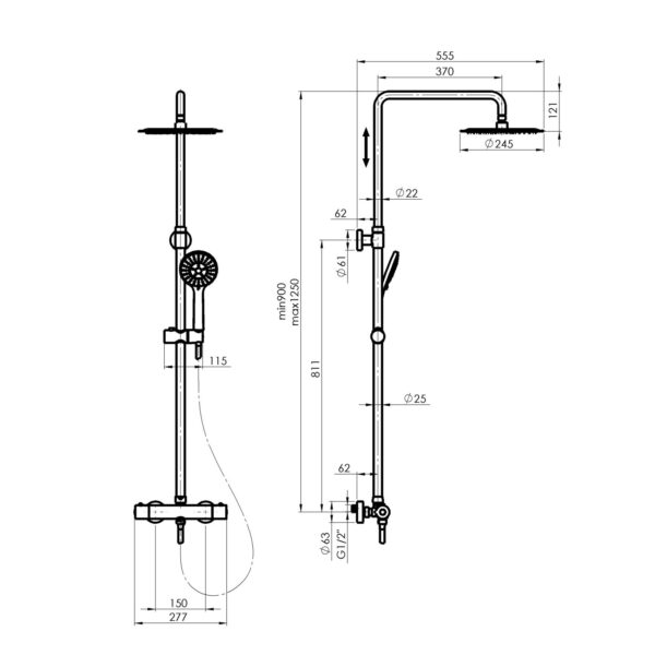 Duschsystem OLO schwarz mit Brausethermostat – Bild 2