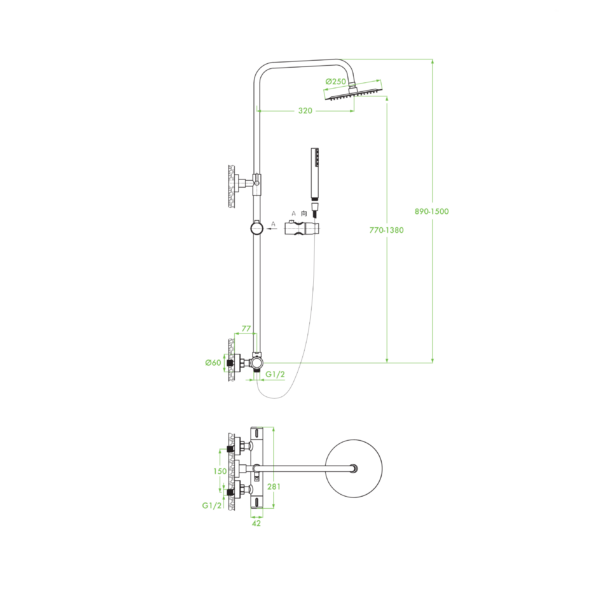 Pretto Duschsystem mit Thermostat -graphit – Bild 2